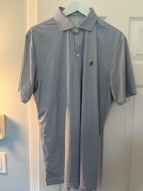 Men's Navy Micro-Pattern Polo with Embroidered Crest - Unknown Brand